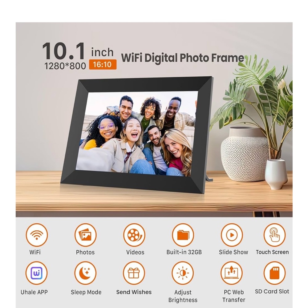Black WiFi Digital Photo Frame 10.1 Inch
